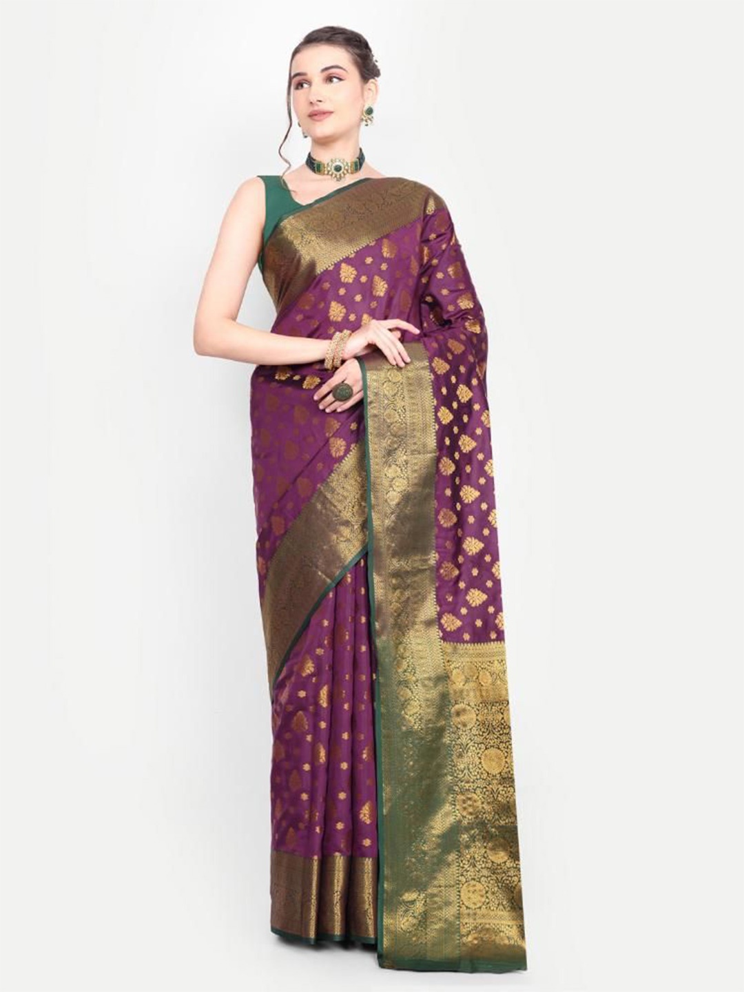 

AKSH FASHION Woven Design Zari Banarasi Saree, Purple