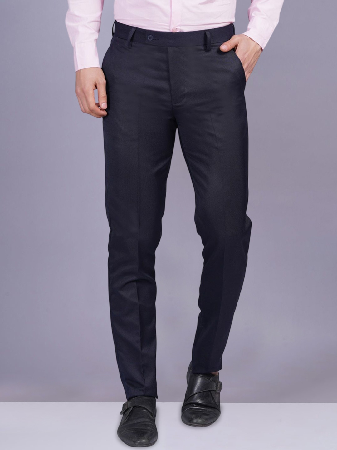 

GLAUCUS Men Easy Wash Trousers, Navy blue