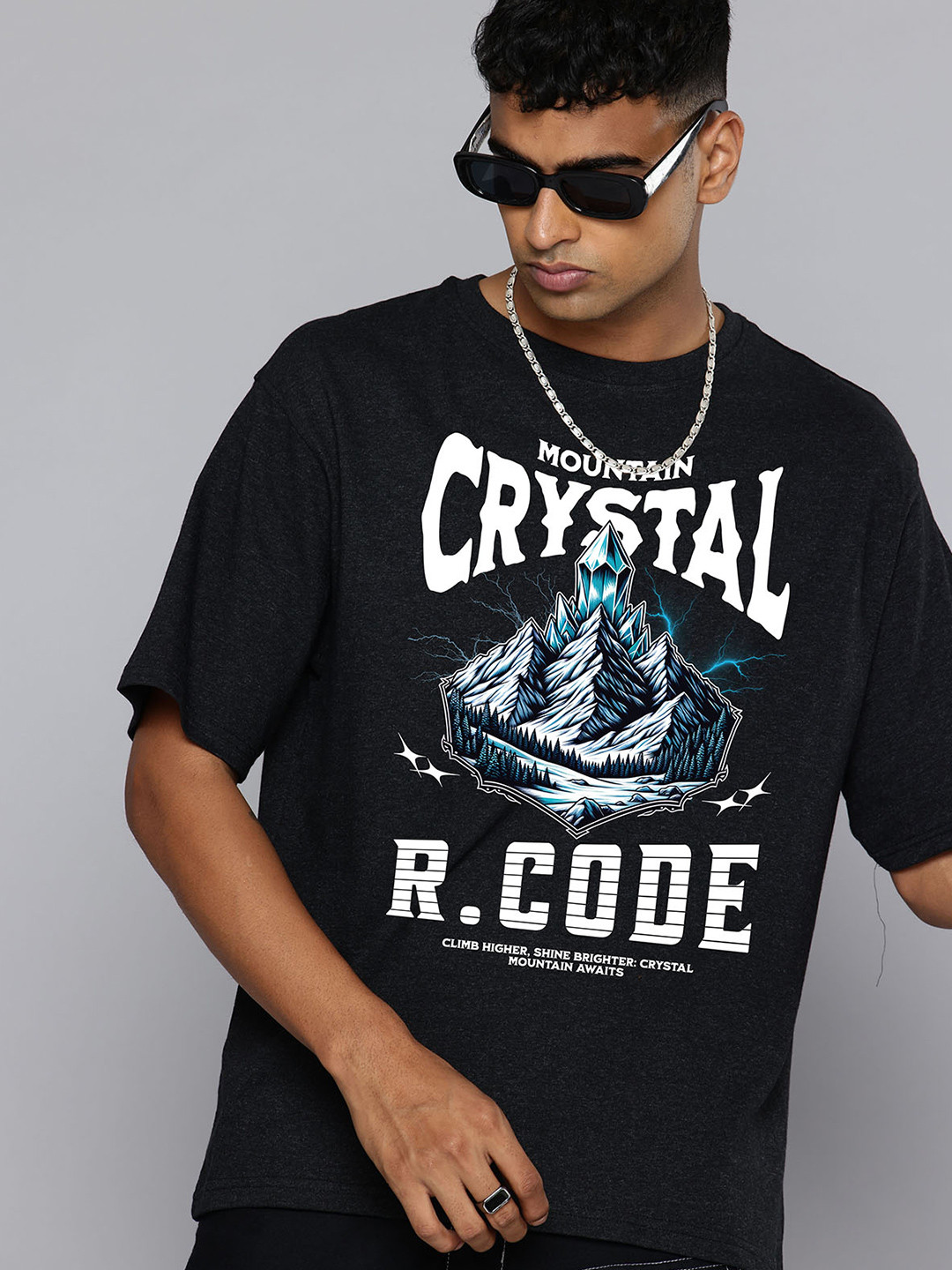 

R.Code by The Roadster Lifestyle Co. Men Graphic Printed Cotton Relaxed Fit T-shirt, Charcoal