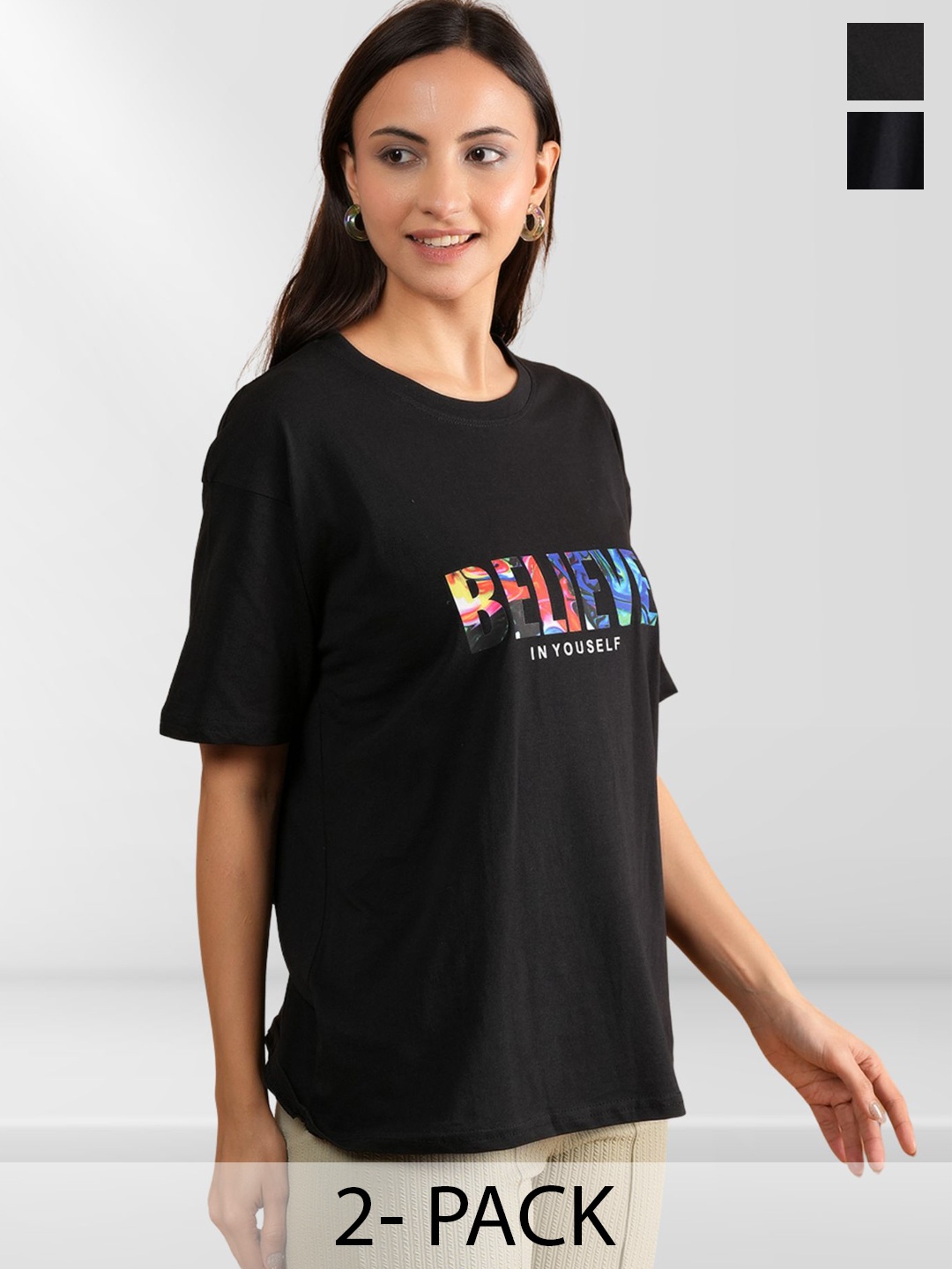 

BAESD Women Typography 2 Printed Applique T-shirt, Multi