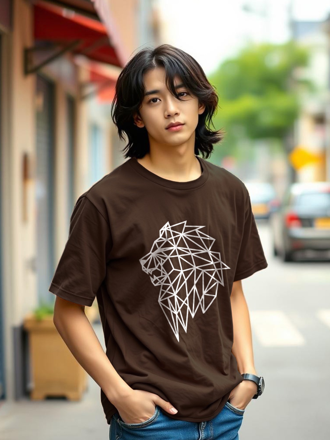 

TOGS & TERRE Men Graphic Printed Round Neck Cotton T-shirt, Brown