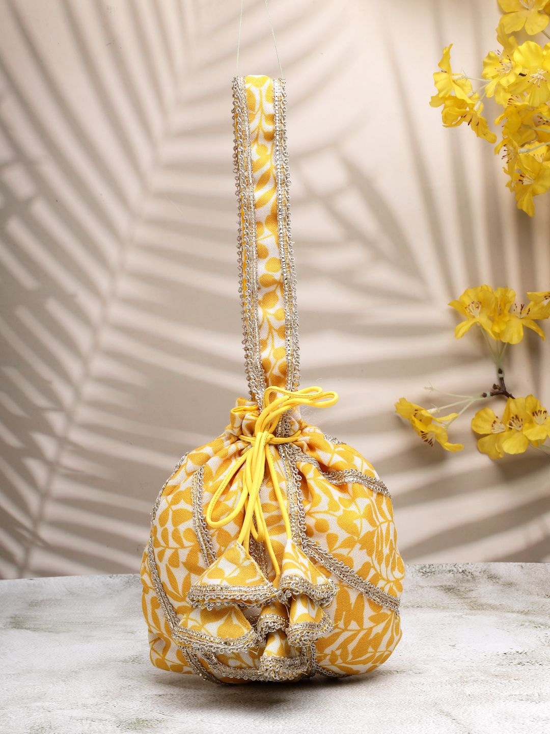 

Dhrohar Floral Embroidered Potli, Yellow