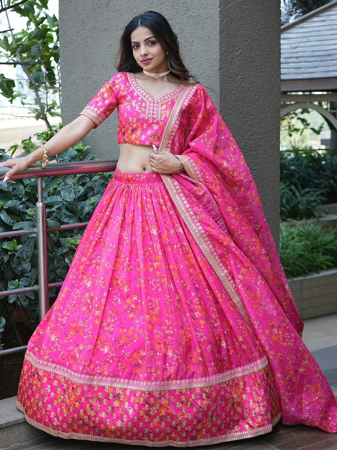 

FABPIXEL Embroidered Semi-Stitched Lehenga & Unstitched Blouse With Dupatta, Pink