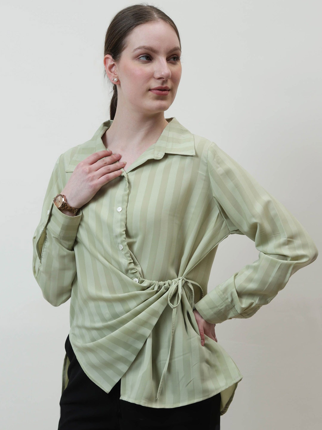 

Athena Immutable Women Striped Shirt Style Top, Green