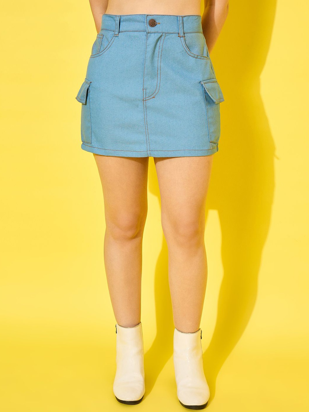 

BUY NEW TREND Women High Waist Cargo Mini Skirt, Blue