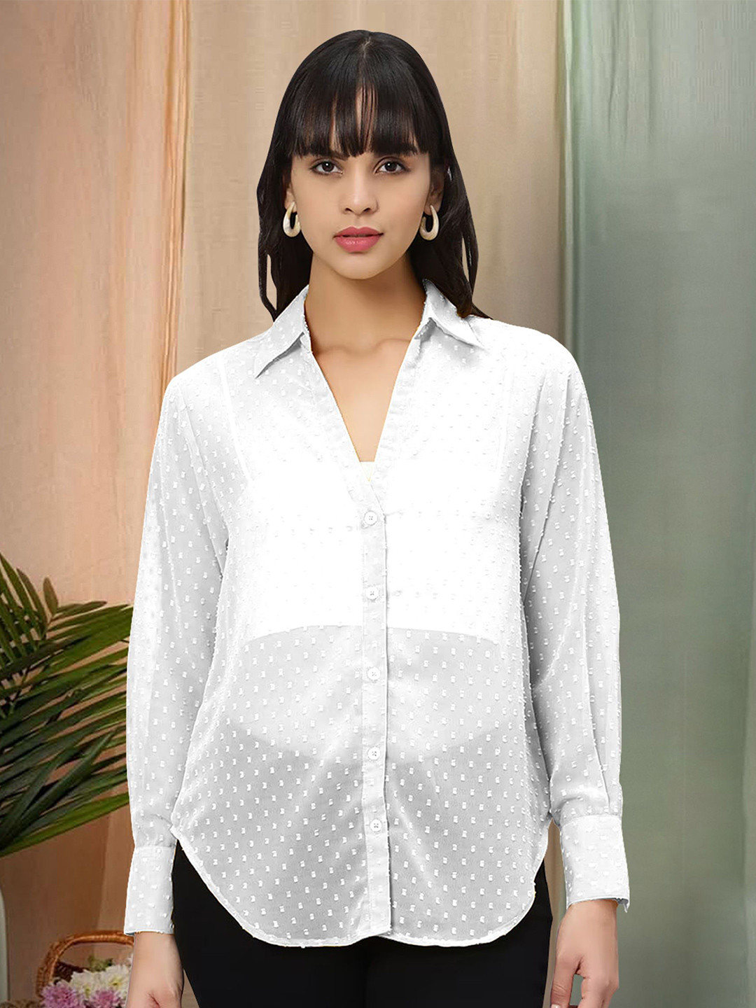 

Moda Rapido Women Solid Mandarin Collar Shirt Top, White
