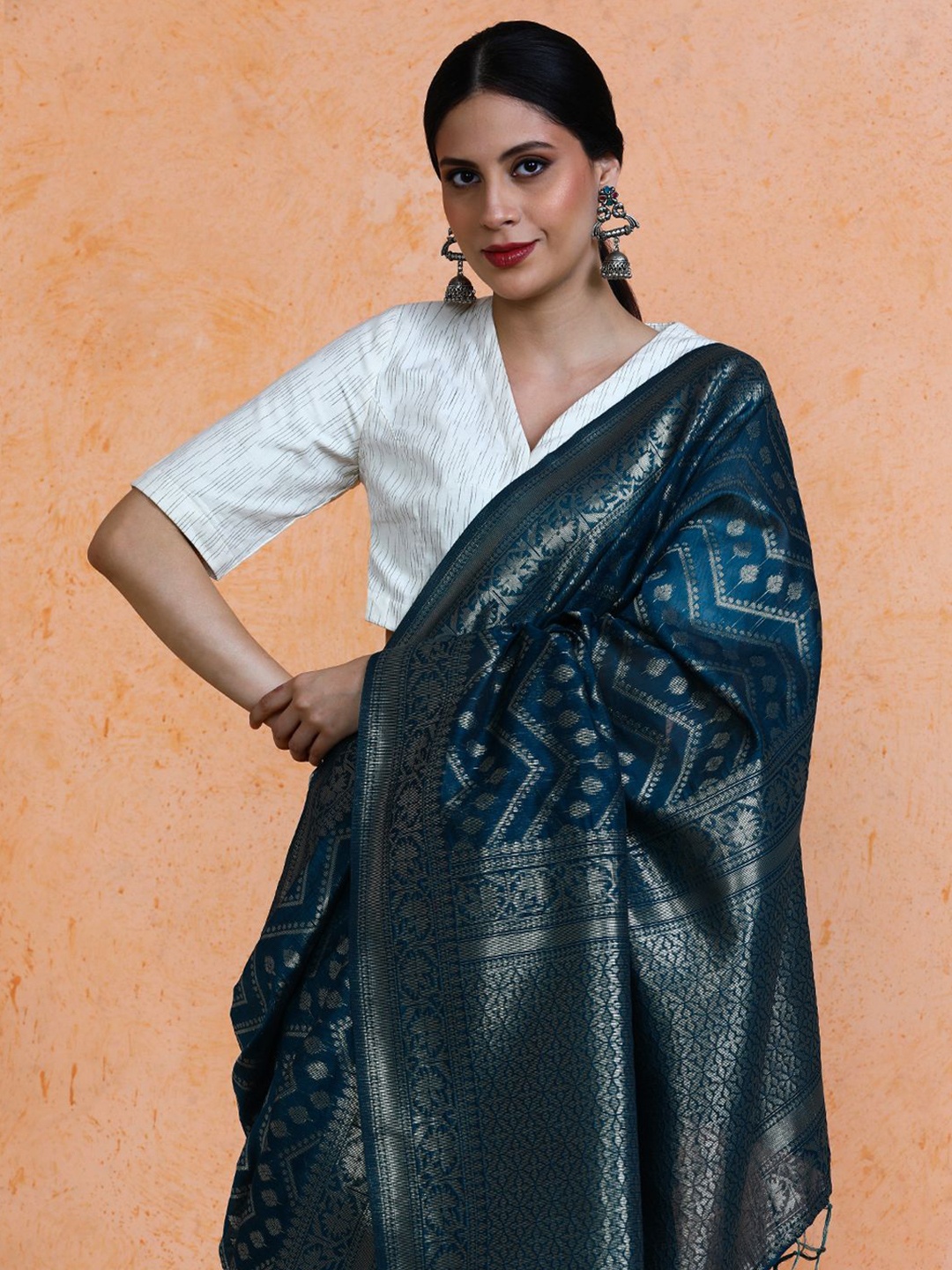 

SARHA Woven Design Chanderi Cotton Saree, Blue