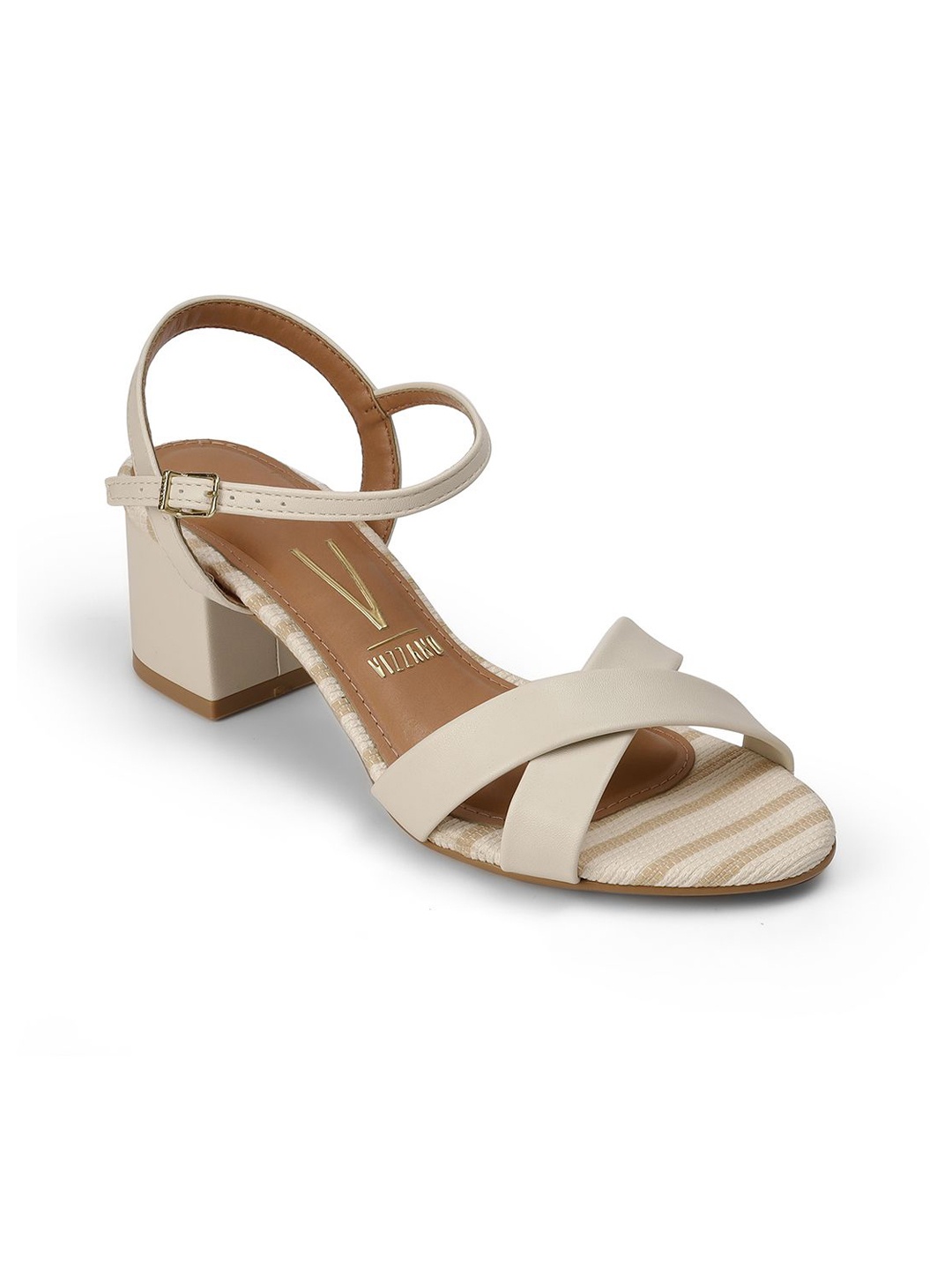 

Vizzano PU Block Sandals with Buckles, Off white
