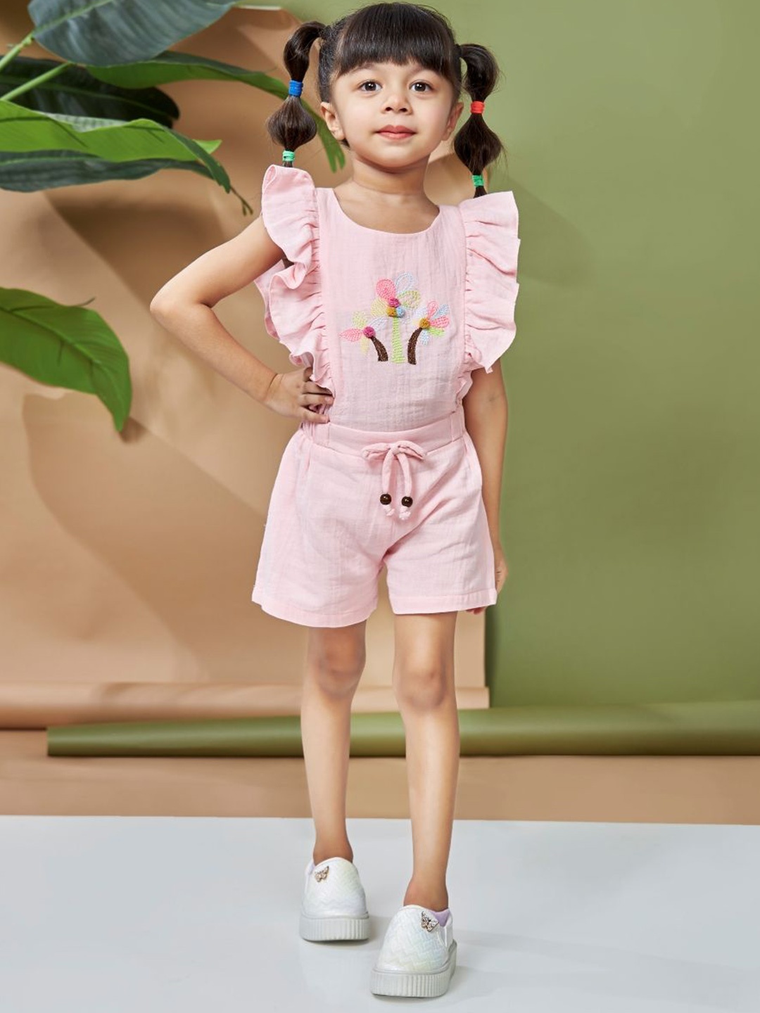 

Peppermint Girls Embroidered Round Neck Basic Jumpsuit, Pink