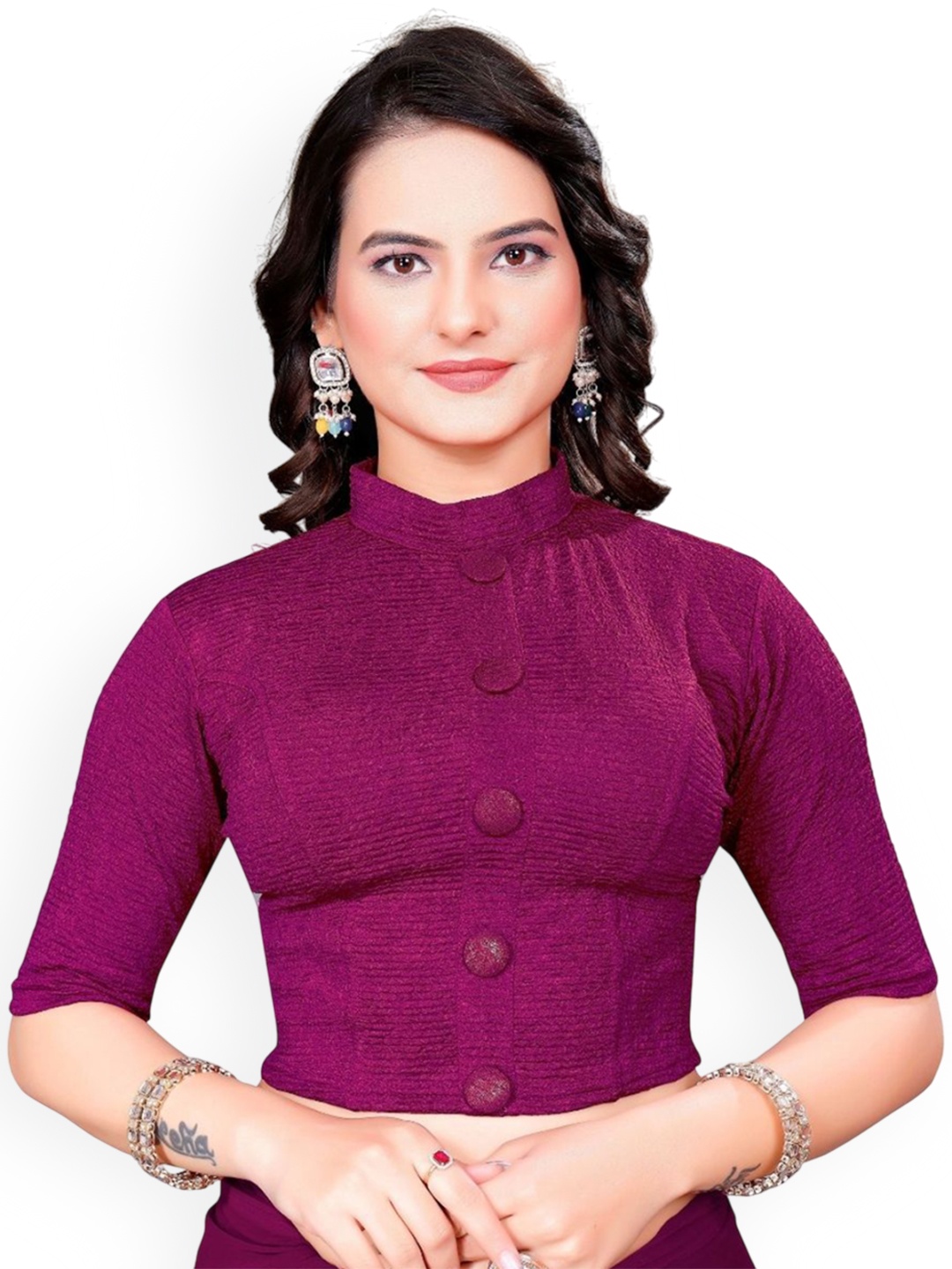 

SS Sanket Synthetics Cotton High Neck Saree Blouse, Burgundy