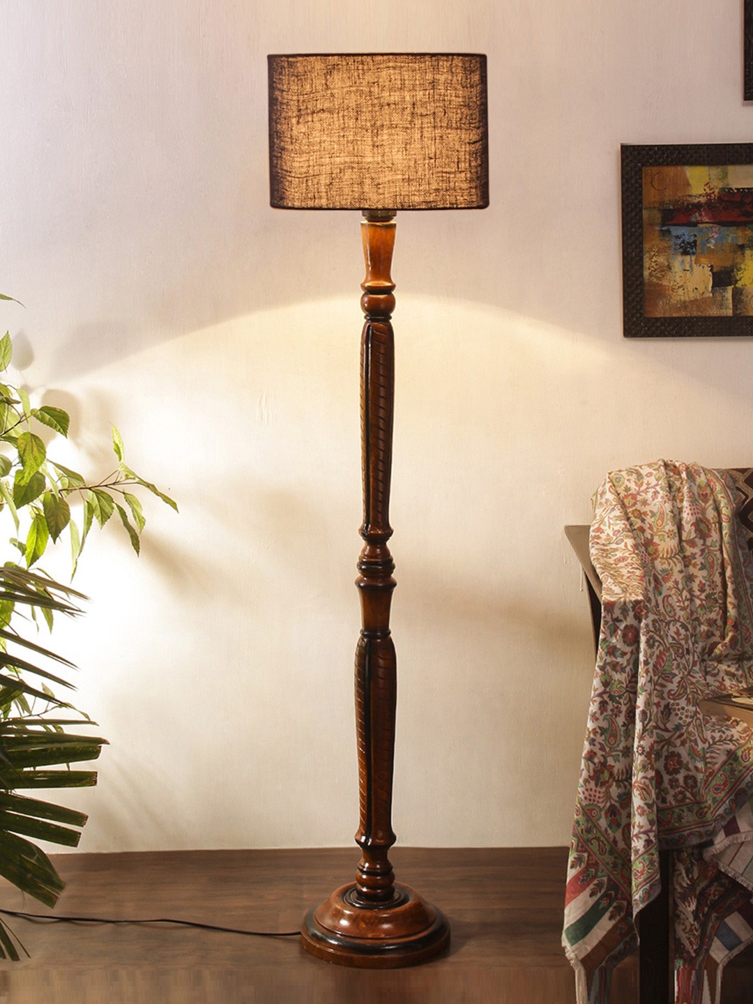 

Devansh Brown & Blue Wooden Floor Lamp With Shade
