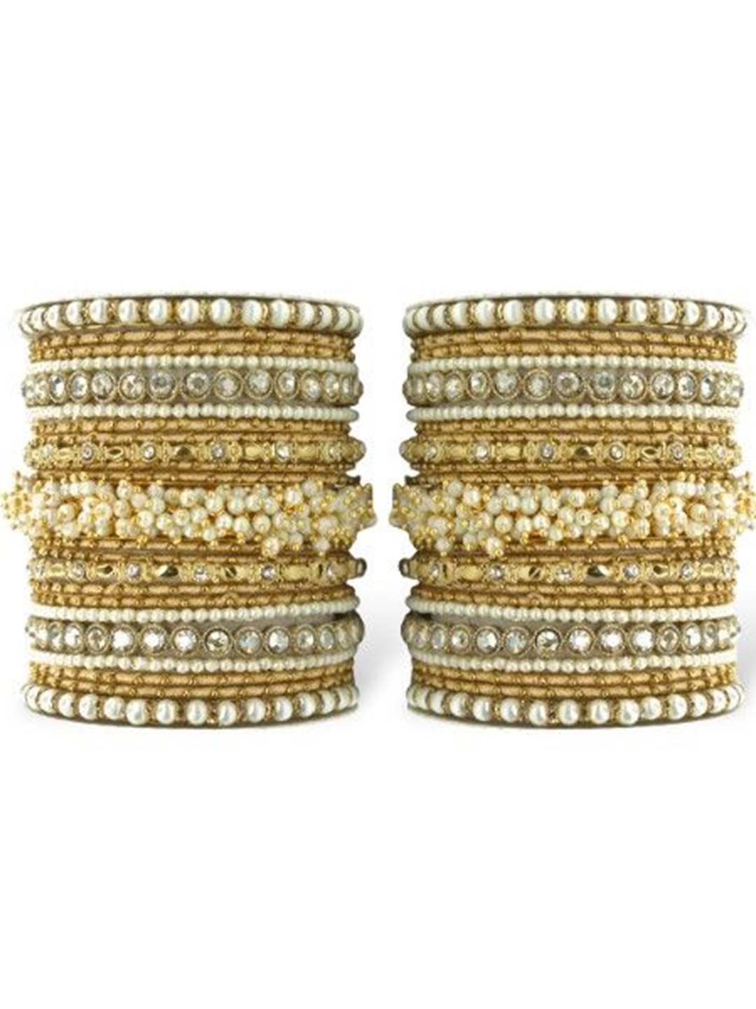 

leshya Set Of 2 Stone-Studded & Beaded Traditional Rajasthani Bridal Chuda Bangles, Gold