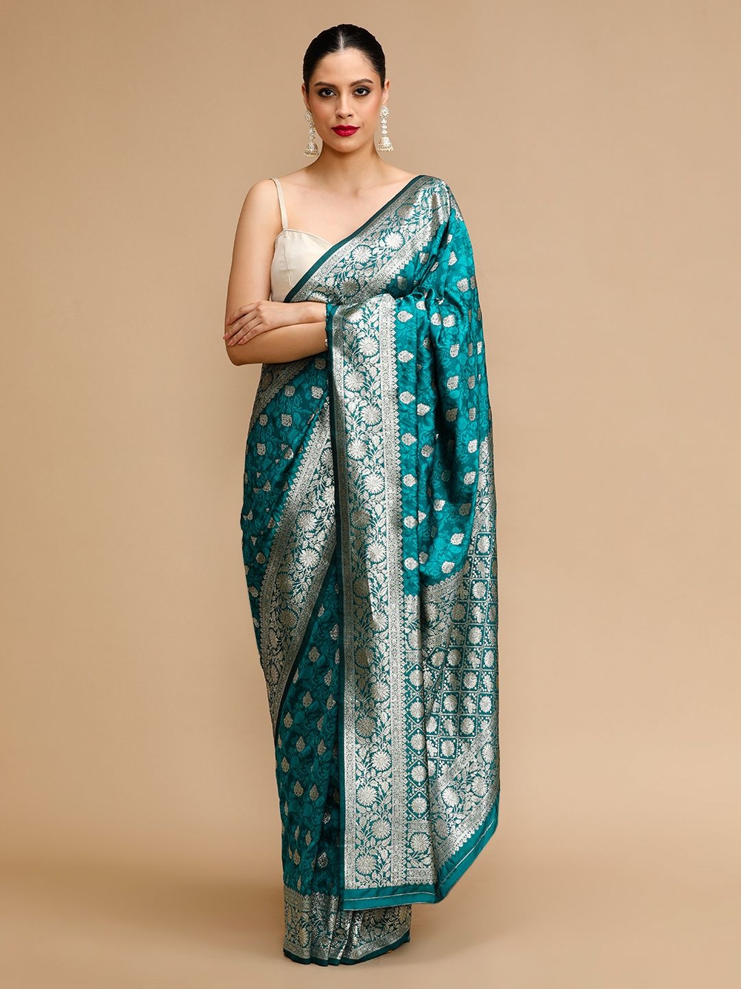 

House of Pataudi Woven Design Banarasi Saree With Unstitched Blouse, Blue