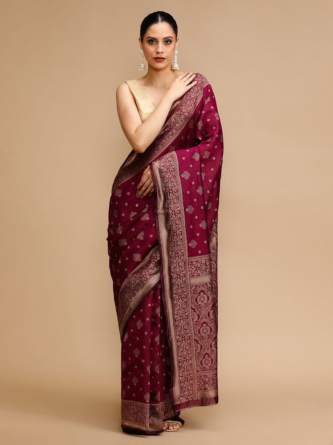 

House of Pataudi Woven Design Banarasi Saree With Unstitched Blouse, Maroon