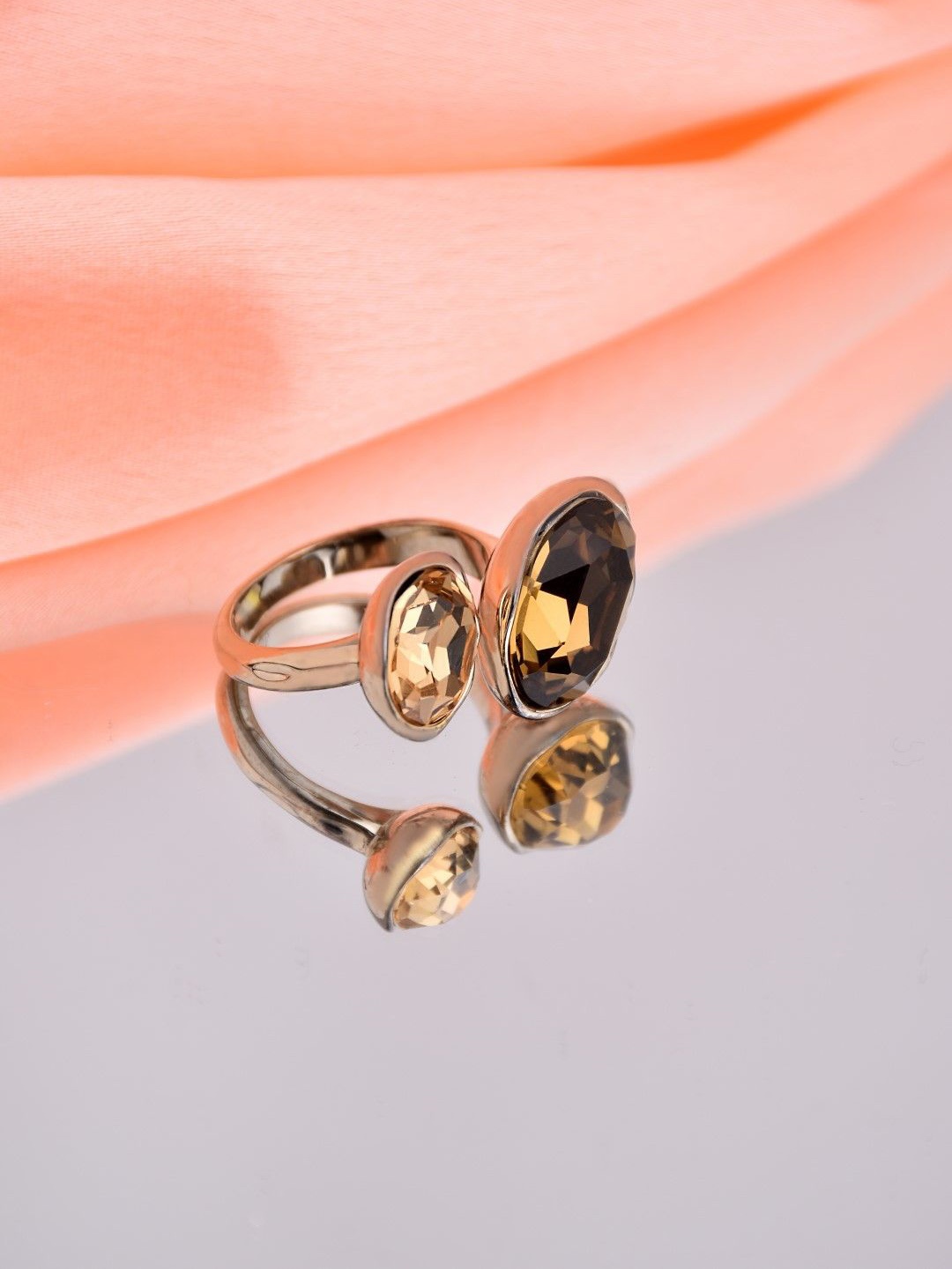 

Reenisaa Gold-Plated Cubic-Zirconia-Studded Adjustable Finger Ring