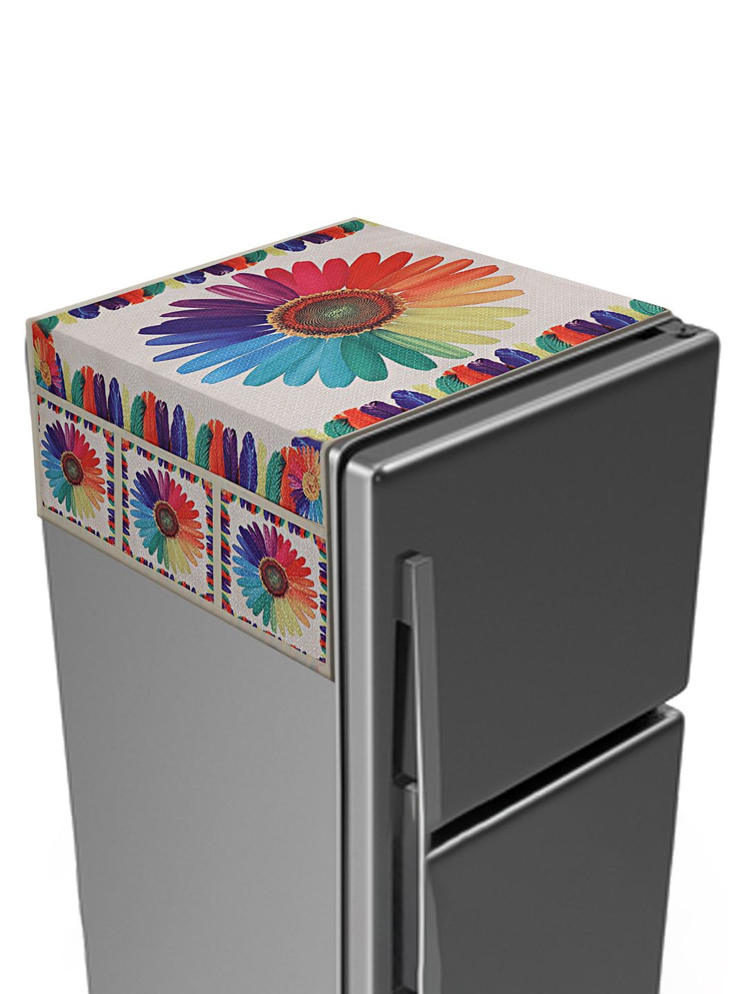 

Kuber Industries White Flower Printed Scratch Resistant With 6 Utility Side Pockets