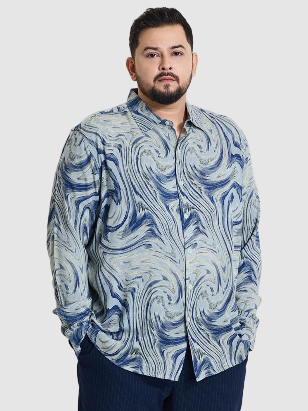 

Snitch Men Plus Size Classic Regular Fit Spread Collar Abstract Printed Casual Shirt, Blue