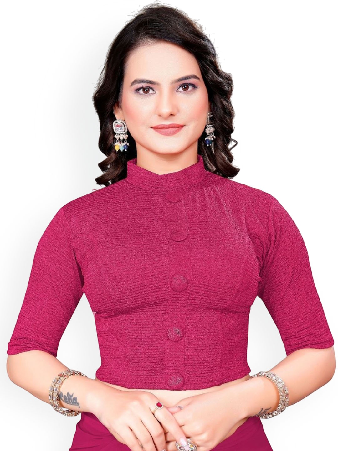 

SS Sanket Synthetics High Neck Cotton Saree Blouse, Magenta