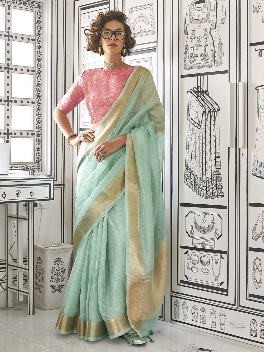 

DIVASTRI Woven Design Zari Saree, Turquoise blue