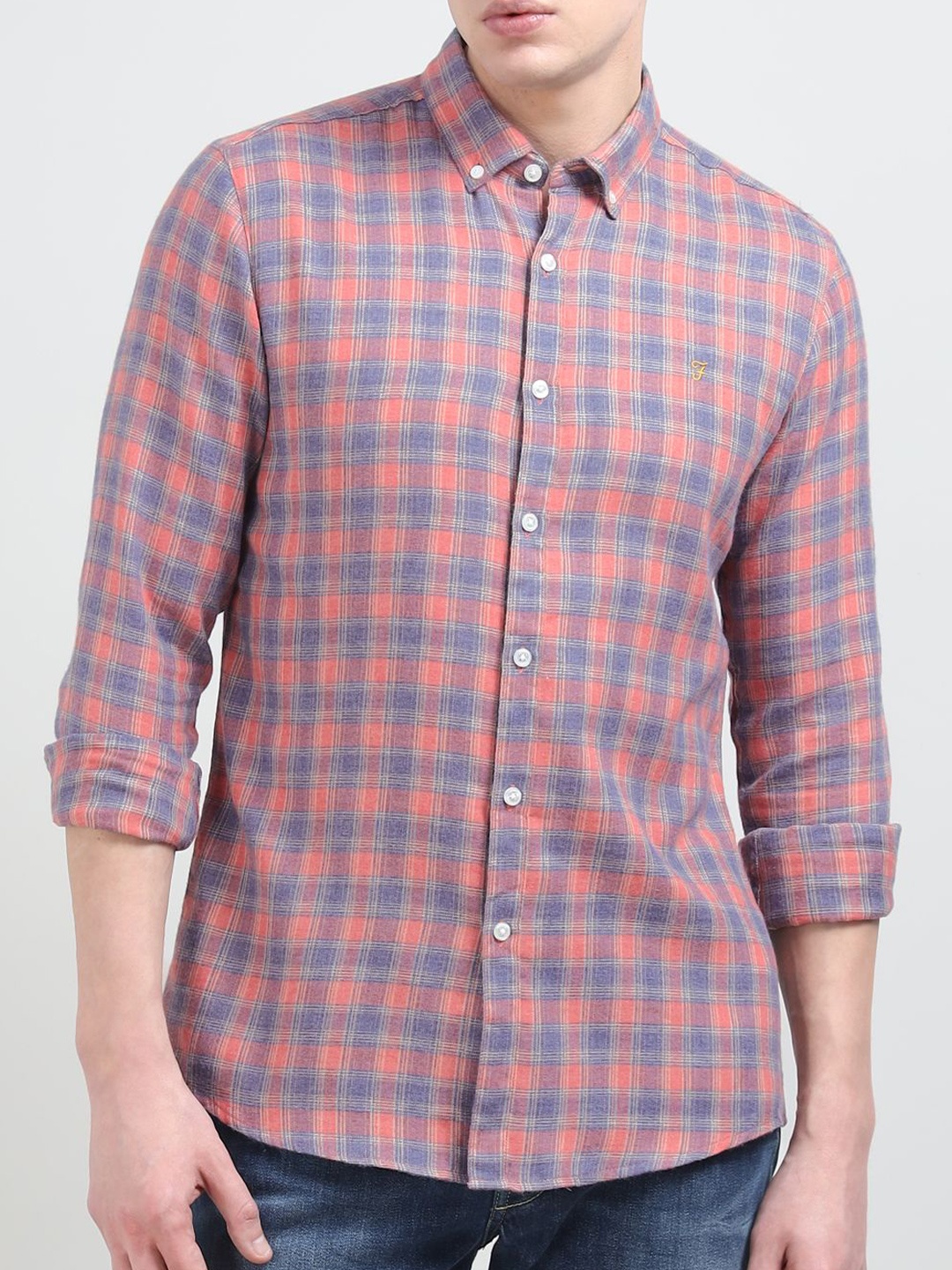 

Farah Men Slim Fit Button-Down Collar Tartan Checked Casual Shirt, Blue