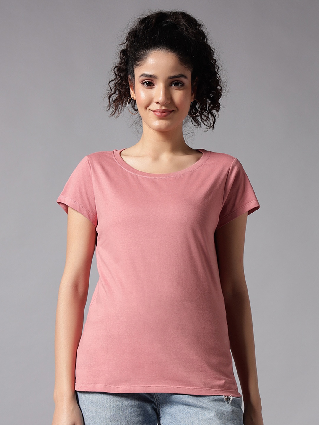 

Chemistry Women Pure Cotton Raw Edge T-shirt, Pink