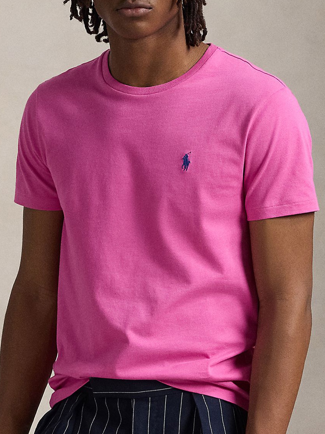 

Polo Ralph Lauren Men Solid Round Neck Cotton Slim Fit T-shirt, Pink