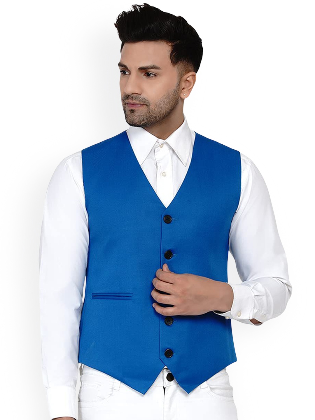 

VEERA PARIDHAAN Pure Cotton Woven Waistcoat, Blue