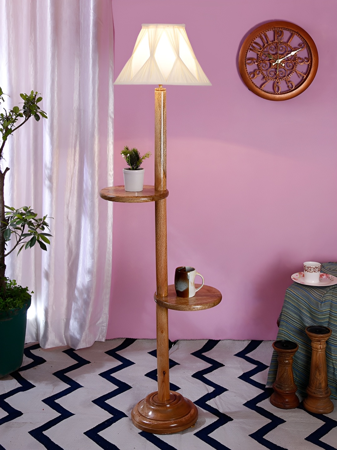 

Devansh Brown & White Pleated Cotton Conical Wooden Floor Lamp