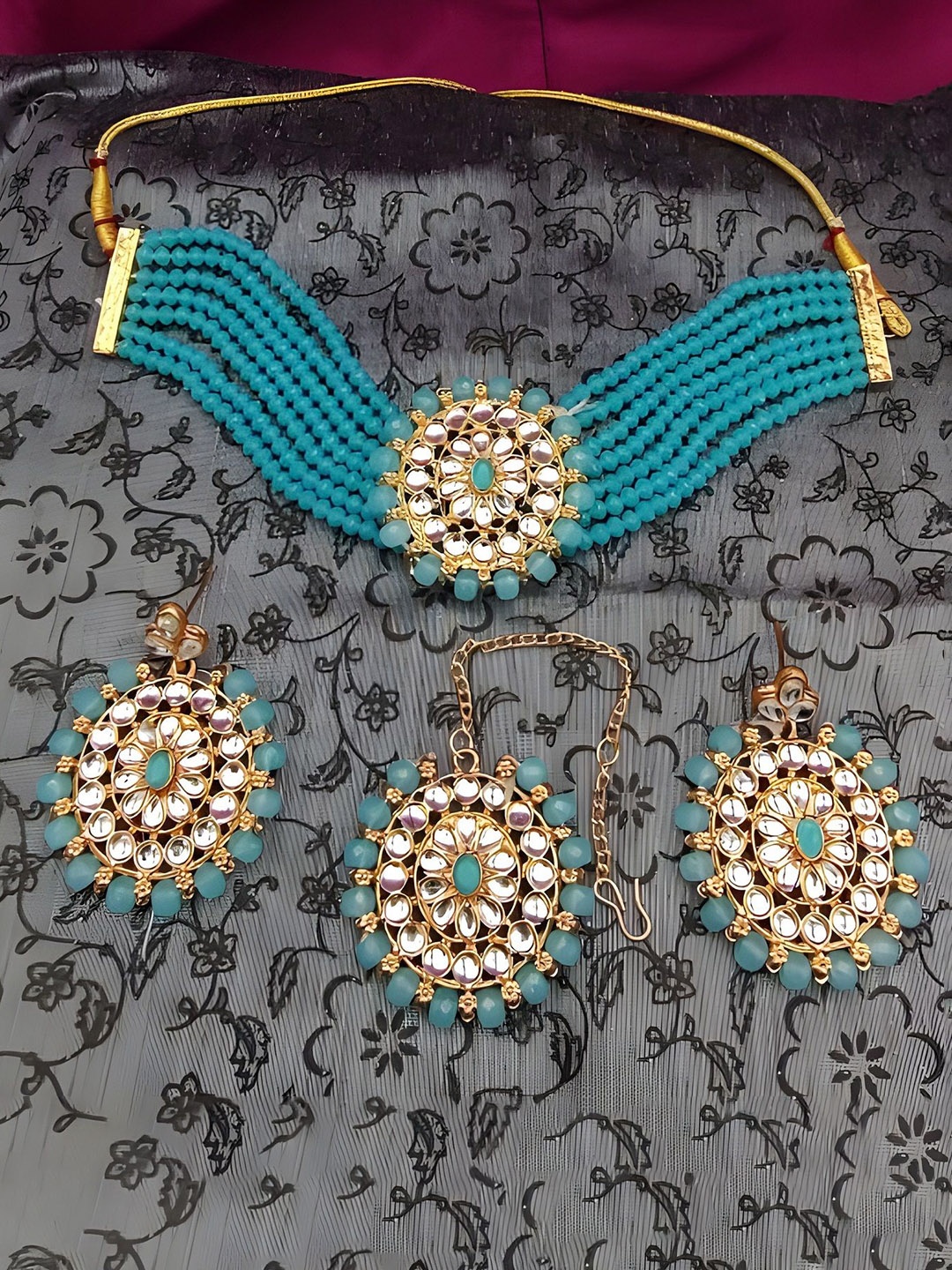 

JMBW INTERNATIONAL Set Of 2 Gold Plated Stone Studded & Beaded Jewellery Sets
