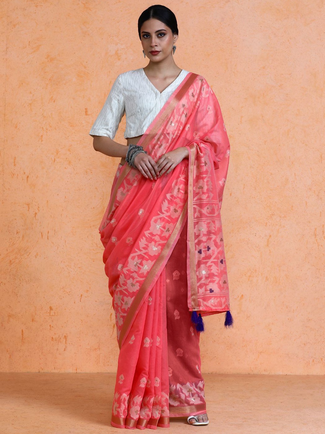 

SARHA Woven Design Chanderi Saree, Orange