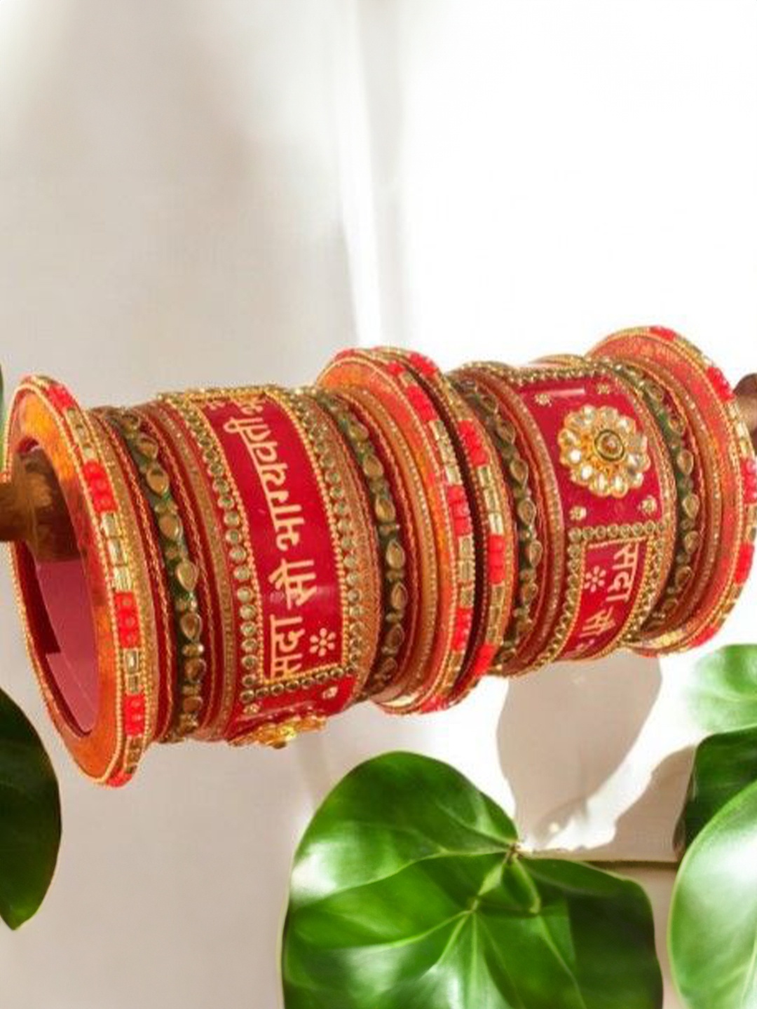 

leshya Stone-Studded & Beaded Bridal Chura Bangle, Gold