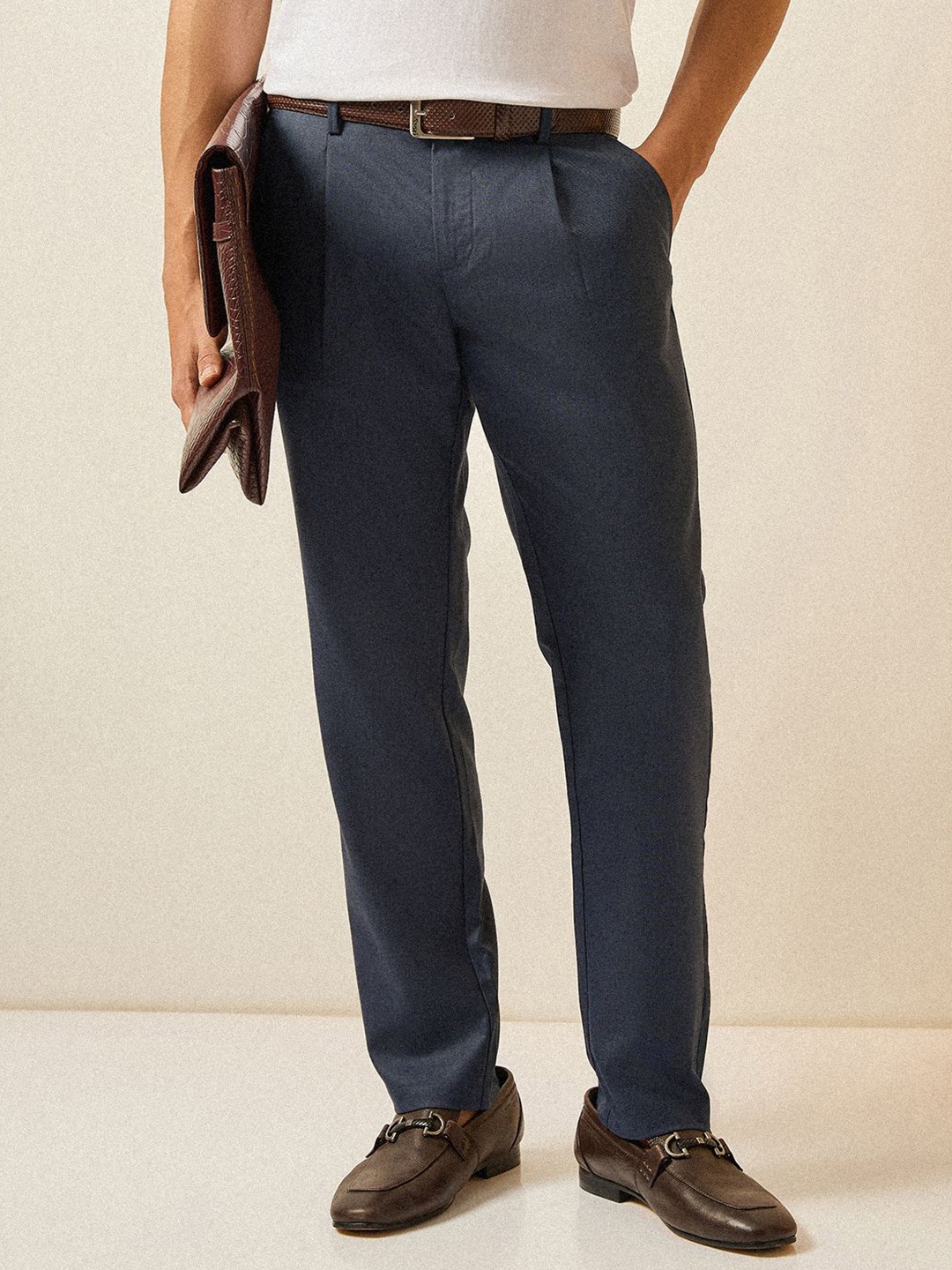 

THE BEAR HOUSE Men Solid Regular Fit Formal Trouser, Blue