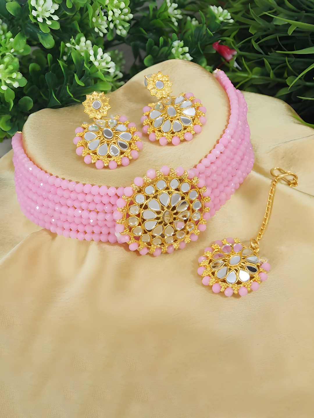 

JMBW INTERNATIONAL Set Of 2 Gold Plated Stone Studded & Beaded Jewellery Sets