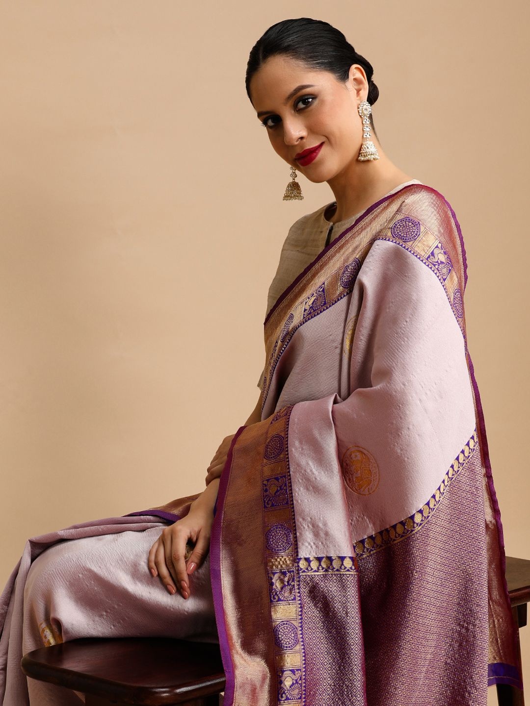 

House of Pataudi Ethnic Motifs Woven Design Banarasi Saree, Pink