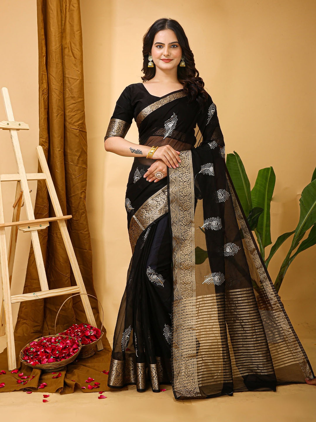 

HERE&NOW Tissue Saree, Black