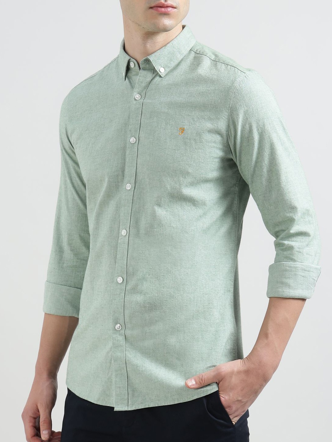

Farah Men Slim Fit Button-Down Collar Solid Cotton Casual Shirt, Green