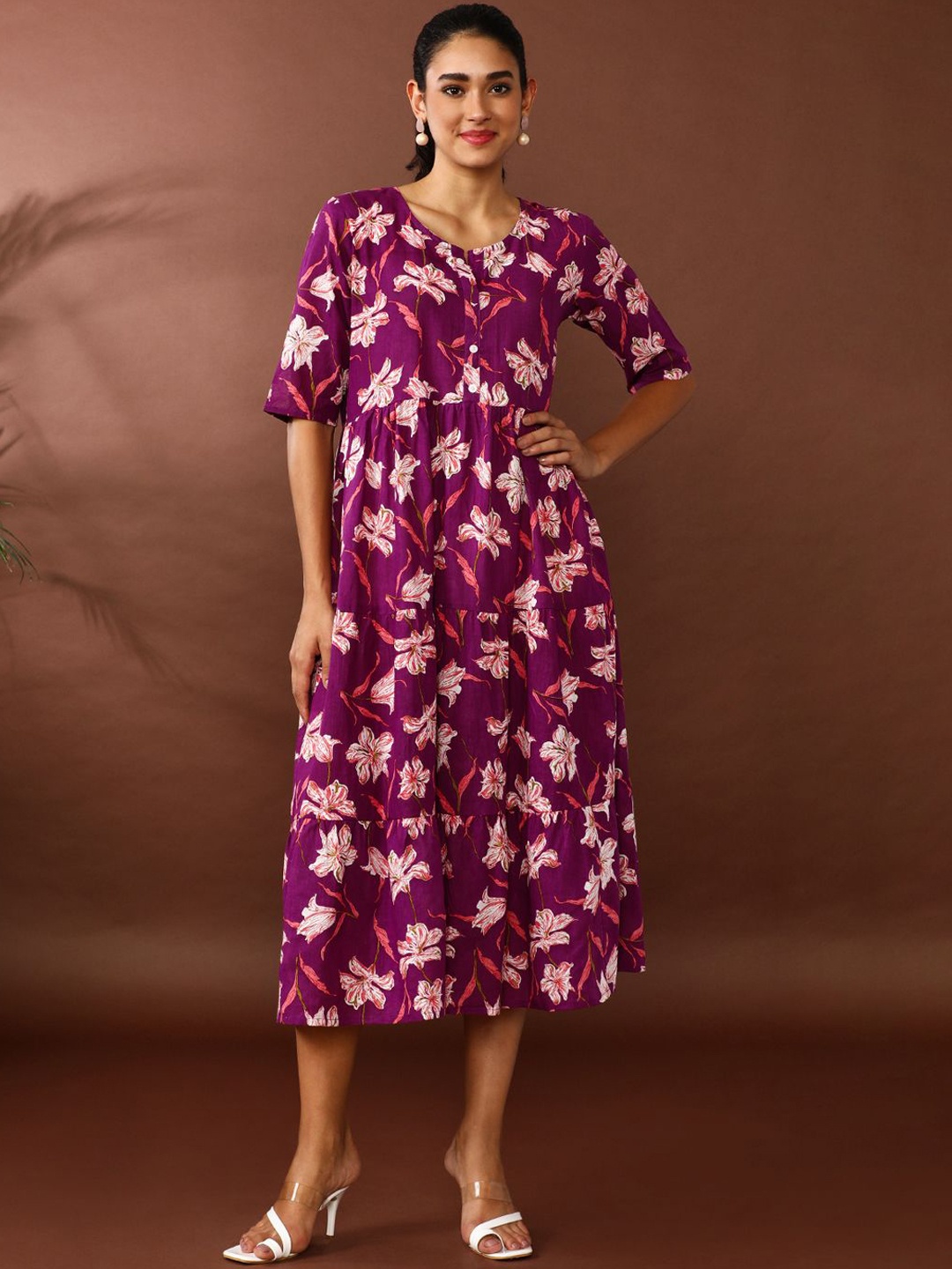 

Jaipur Kurti Women Floral Printed A-Line Ethnic Dress, Maroon