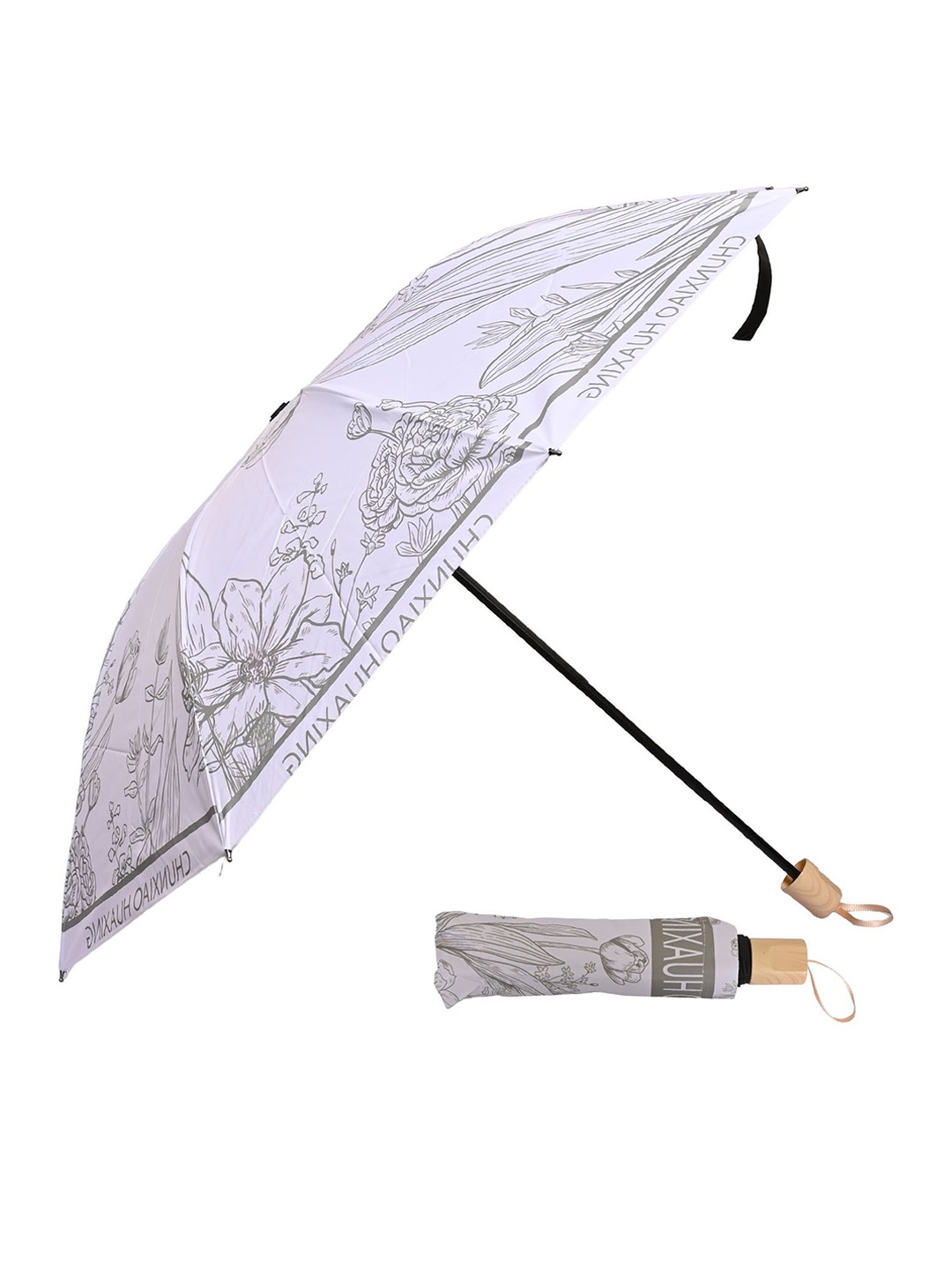 

LOOM LEGACY Manual 3 Fold Floral Umbrellas, Grey