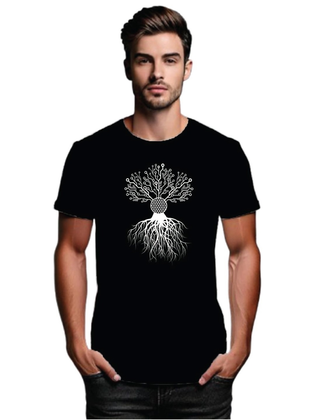 

Tantra Men Printed Applique T-shirt, Black