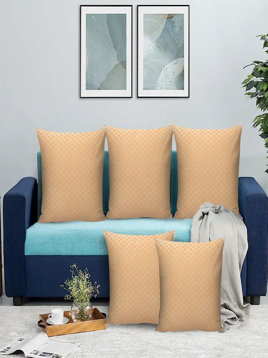 

Myntra Elegant Homes Peach-Coloured Set of 5 Velvet Square Cushion Covers