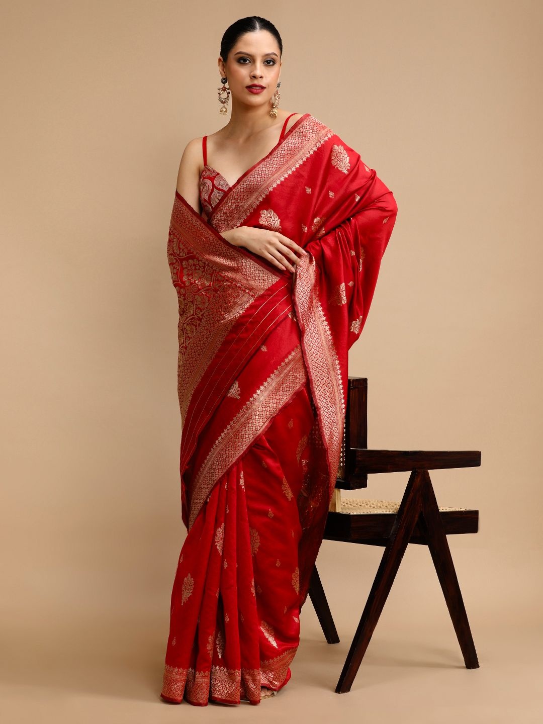 

House of Pataudi Woven Design Banarasi Saree With Unstitched Blouse, Red