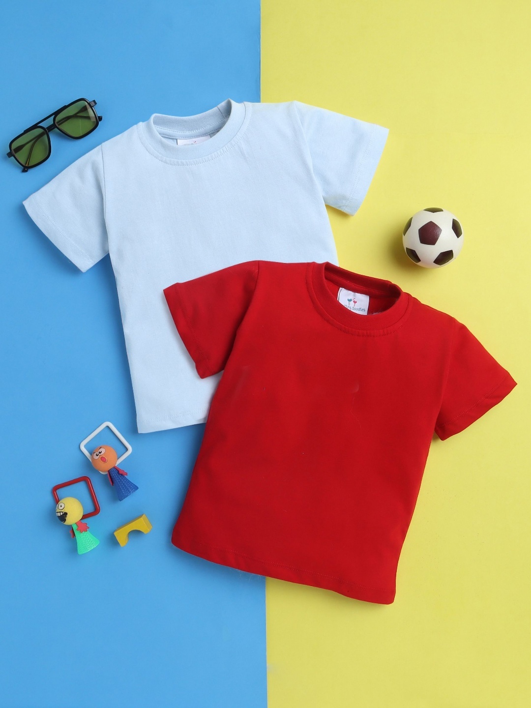 

Knitting Doodles Boys Pack of 2 Solid Round Neck Cotton T-shirts, Sea green