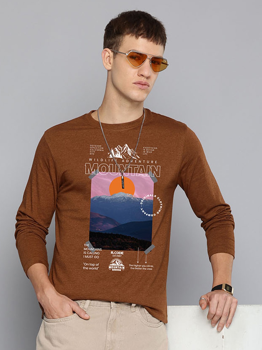 

R.Code by The Roadster Lifestyle Co. Men Graphic Printed Round Neck Cotton T-shirt, Mustard