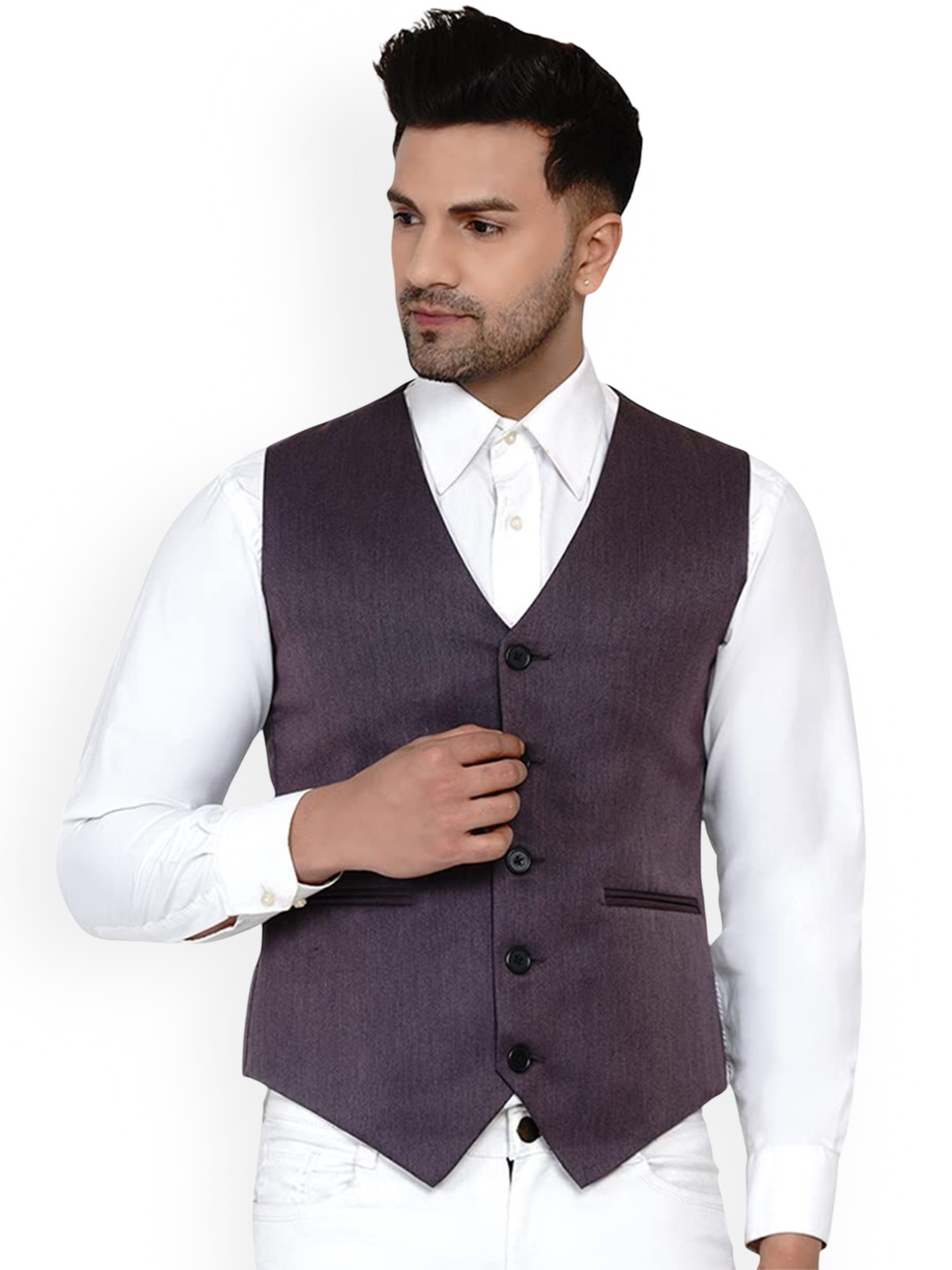 

VEERA PARIDHAAN Pure Cotton Woven Waistcoat, Purple