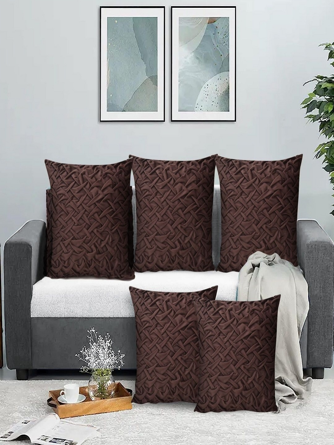 

Myntra Elegant Homes Coffee Brown Set of 5 Velvet Square Cushion Covers