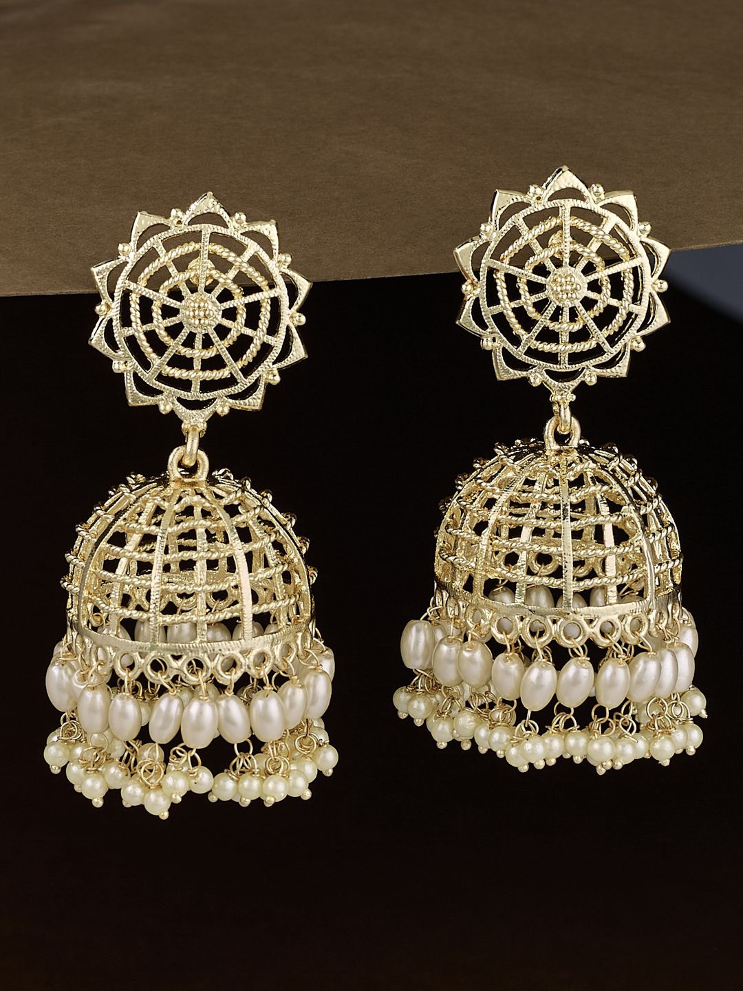 

ATIBELLE Gold-Plated Pearls Beaded Dome Shaped Jhumakas