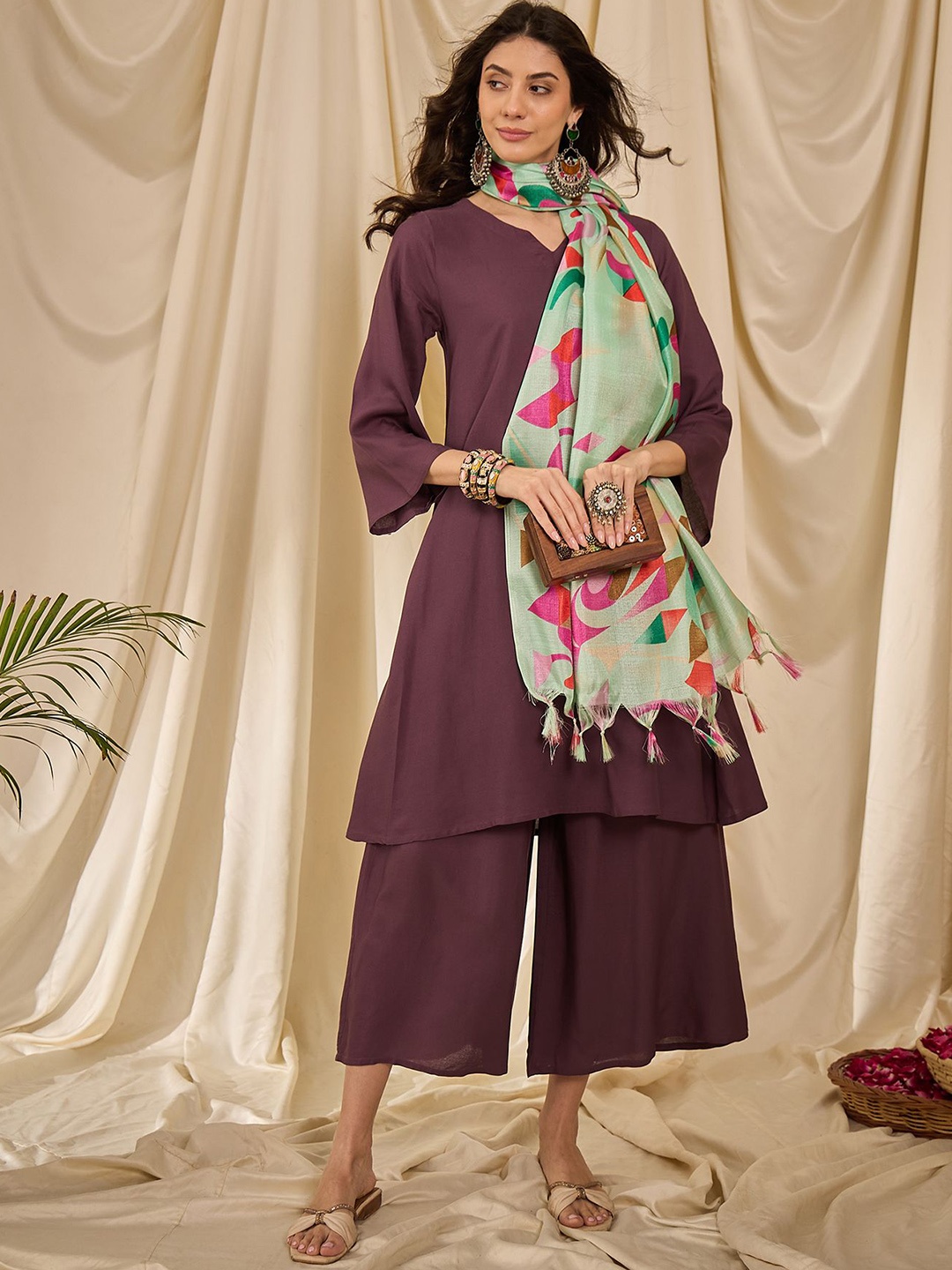 

InWeave Women Regular Kurta with Palazzos & With Dupatta, Mauve