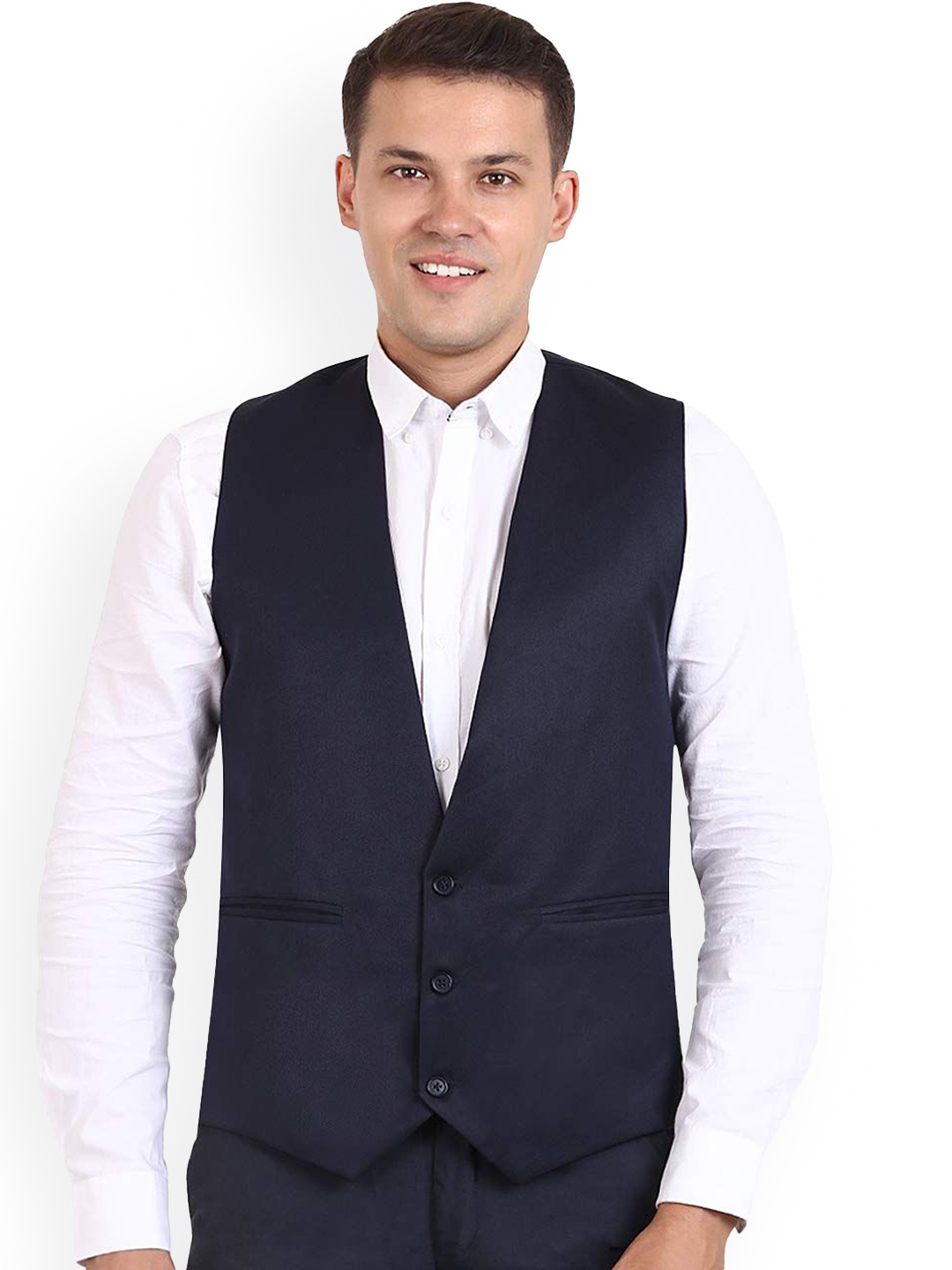 

VEERA PARIDHAAN V-Neck Woven Waistcoat, Blue