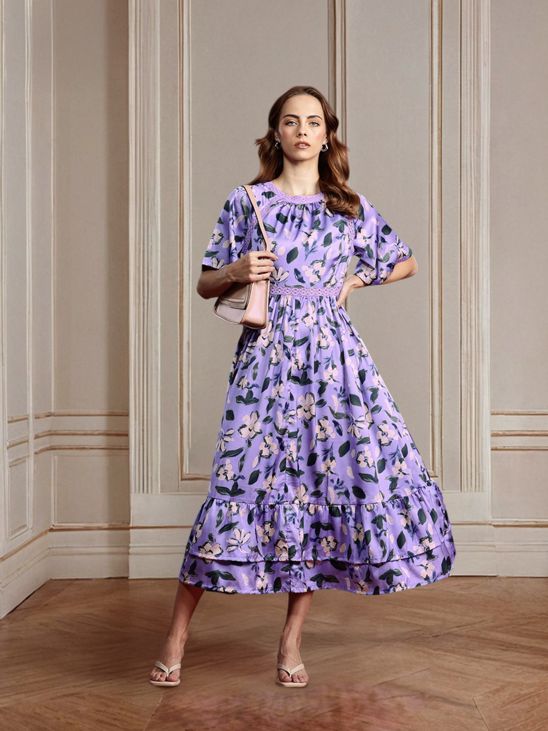 

all about you Floral Print A-Line Midi Dress, Lavender
