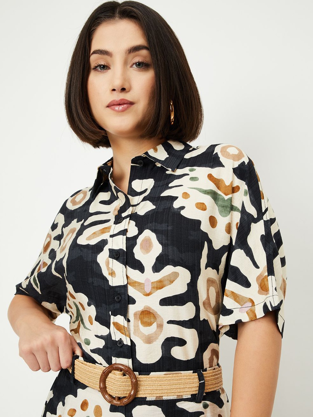 

max Women Opaque Printed Casual Shirt, Black